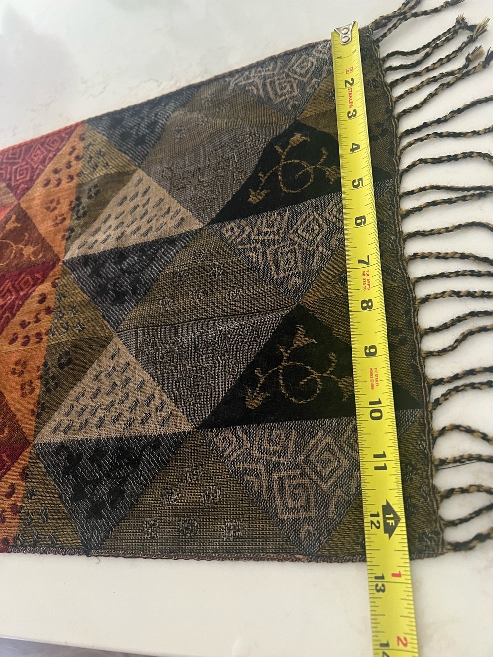 100% Wool Scarf Sacred Threads Bohemian Geometric Patchwork Fringe - Picture 8 of 8